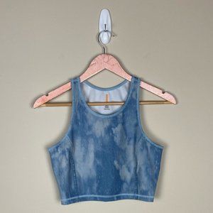 Women’s Lucy Blue Patterned Cropped Athletic Workout Tank Top Size Small